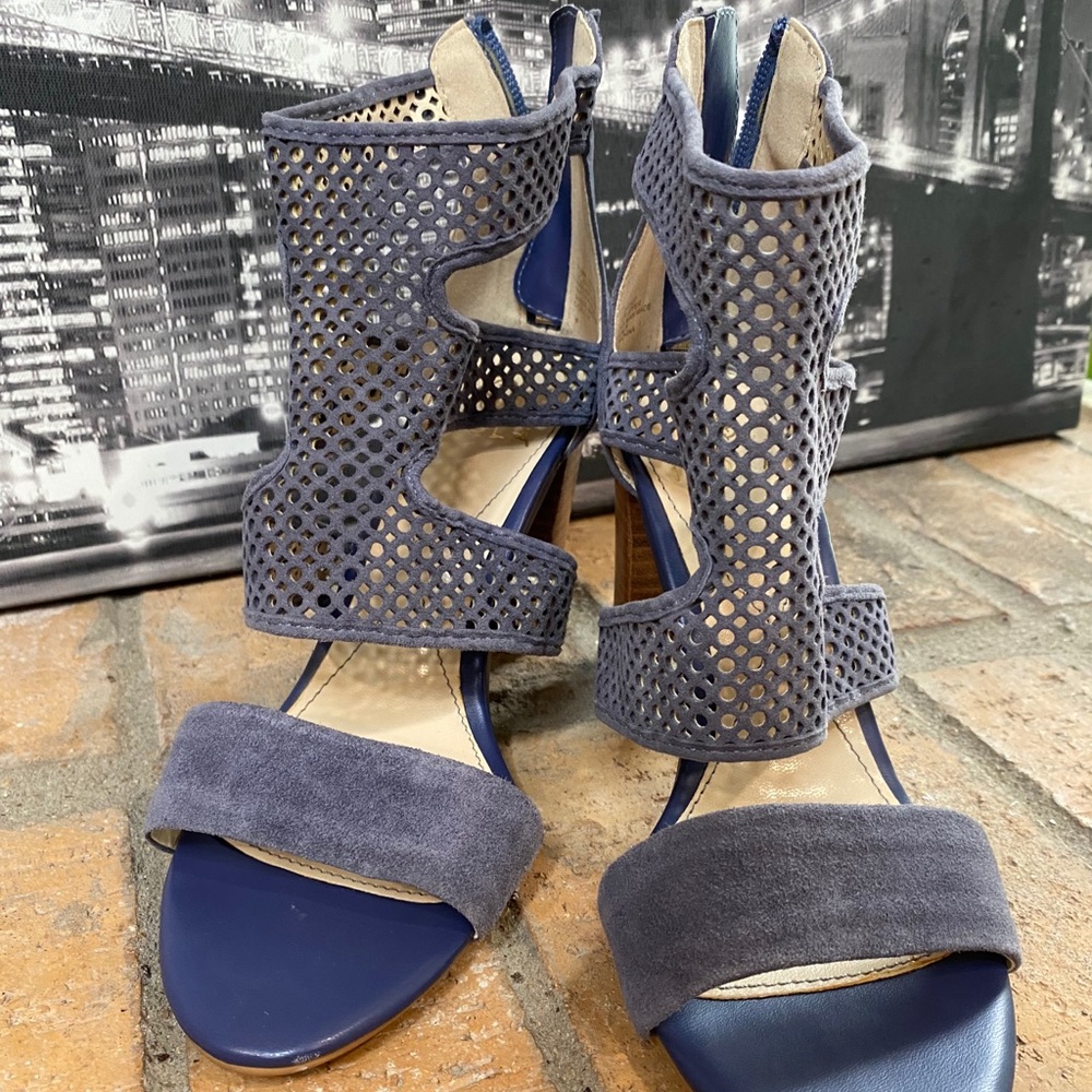 Blue Isola open toed heels